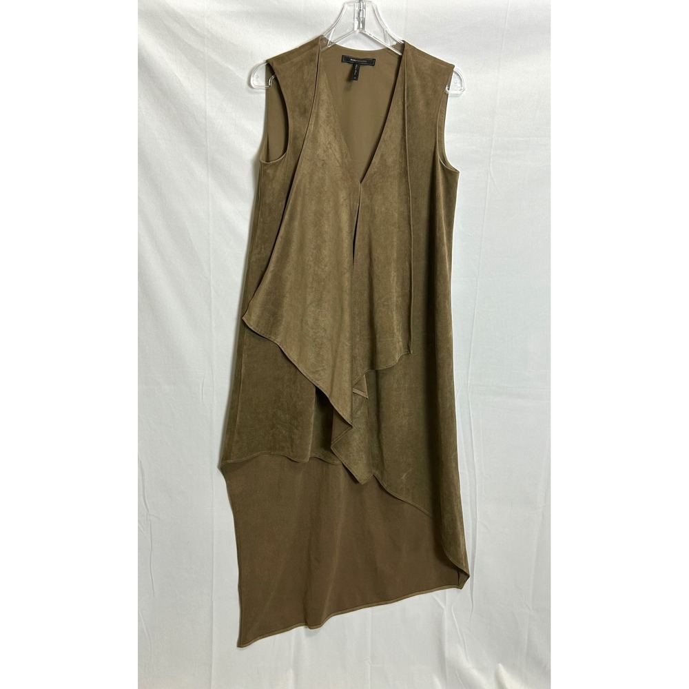 BCBGMAXAZRIA Womens Brown Faux Suede Longline Asymmetrical Lined Dress - Picture 9 of 10